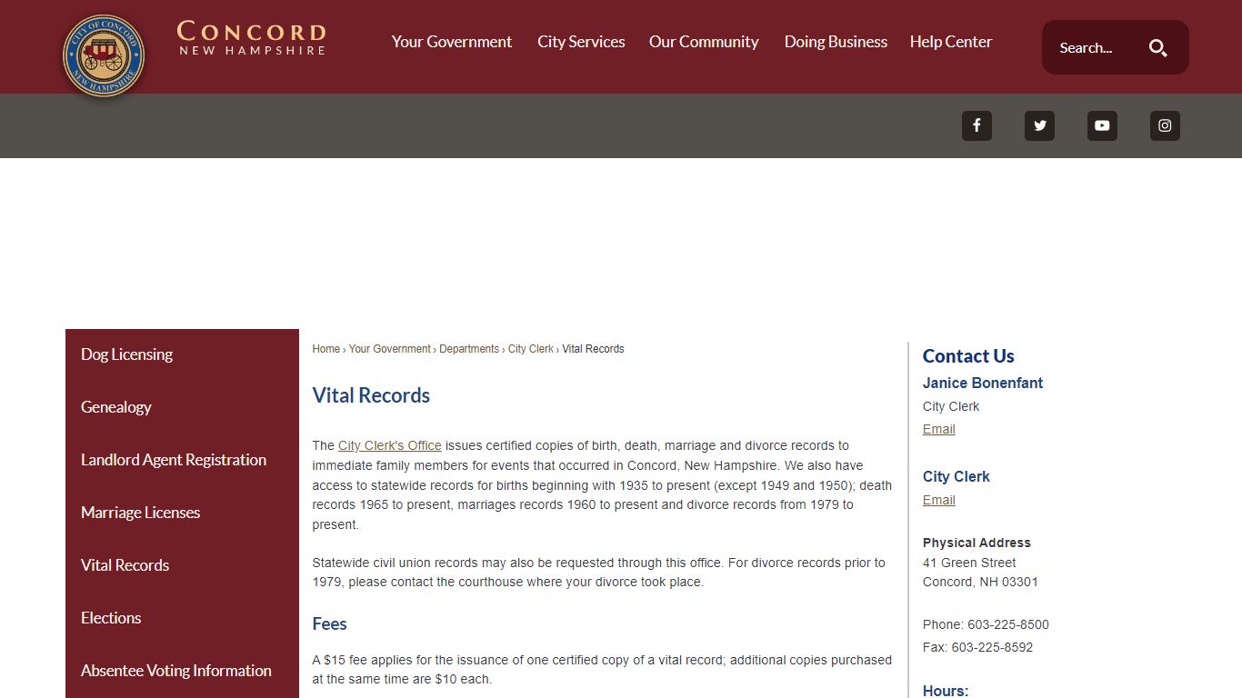 Vital Records | Concord, NH - Official Website